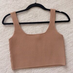 White fox boutique tan ribbed crop tank top